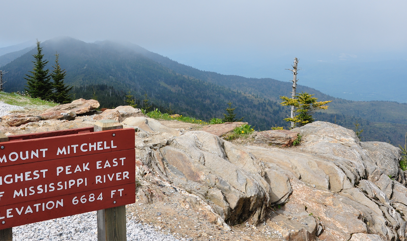 The top of Mt Mitchell at 6,684 feet in elevation.